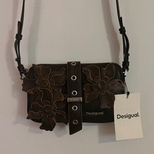 Desigual black and brown floral leather crossbody bag